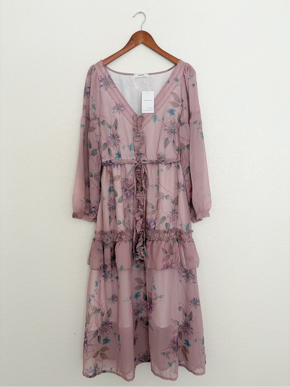 SooLinen Floral Ruffle Midi Dress in Dusty Rose